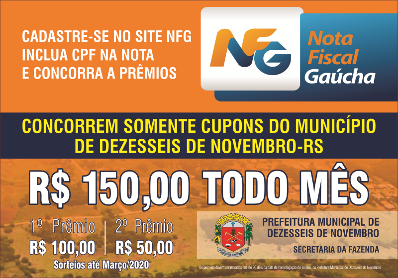 CADASTRE-SE NO NOTA FISCAL GAUCHA E CONCORRA A R$ 150,00 CADA MÊS.